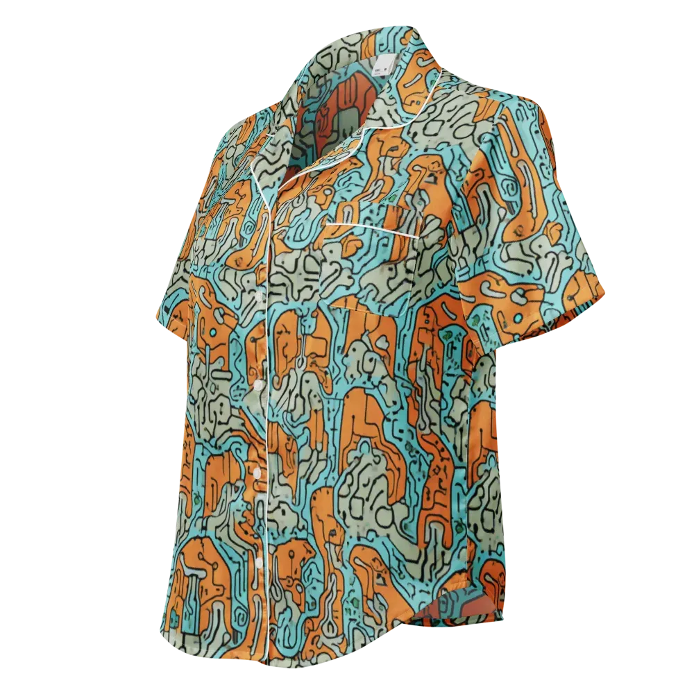 Tangerine Circuit on Women's Short Sleeve Pajama Top — Left Front