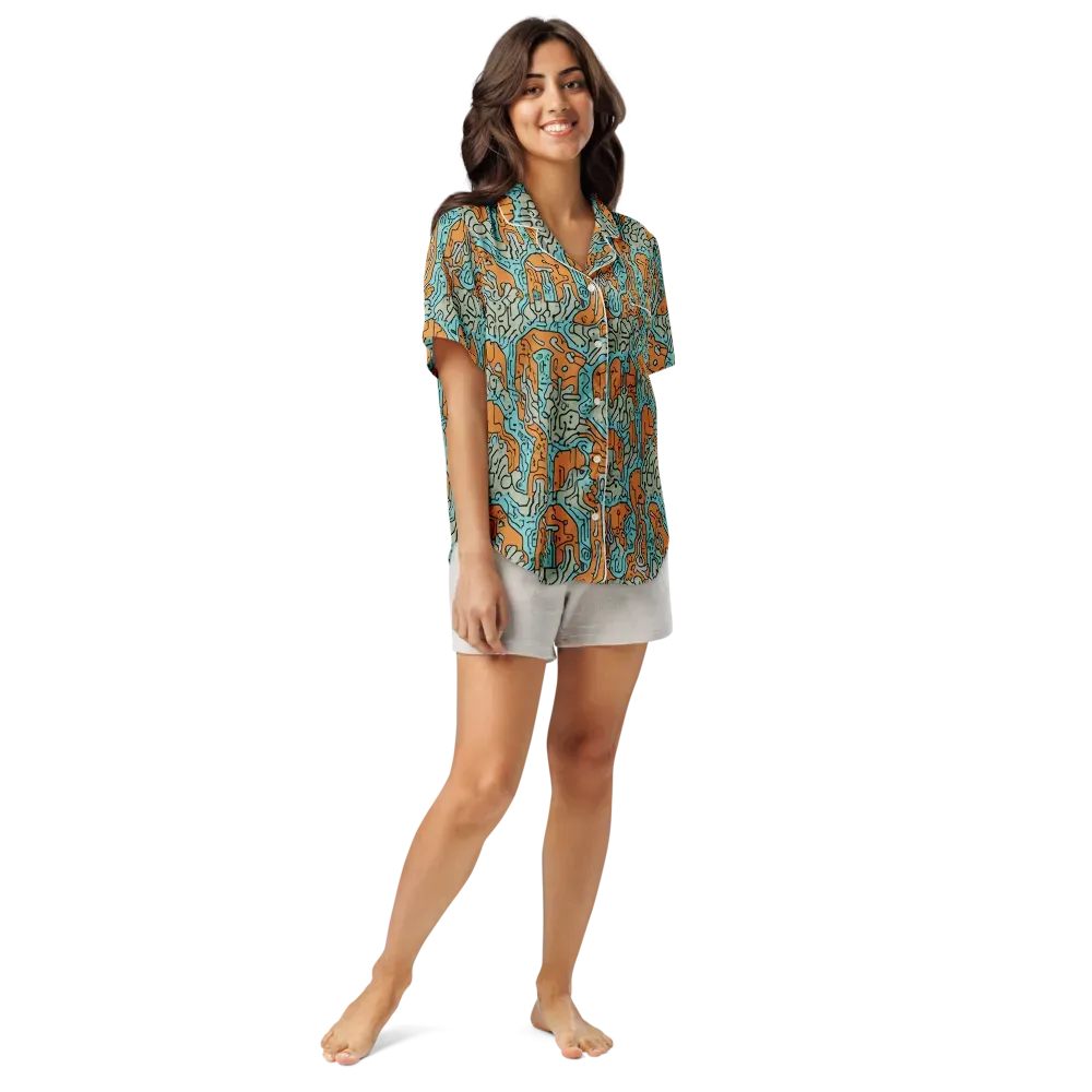 Tangerine Circuit on Women's Short Sleeve Pajama Top — Front