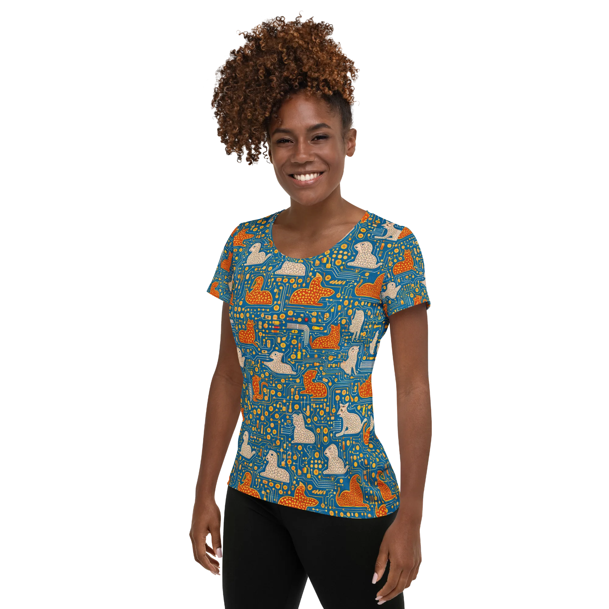 Copper Circuit Warren on Women's Athletic T-Shirt — Left