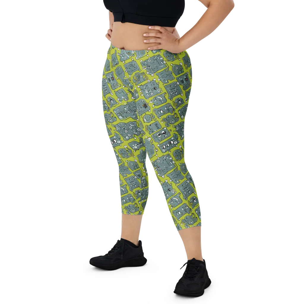 Lime Circuit on Capri Leggings — Front