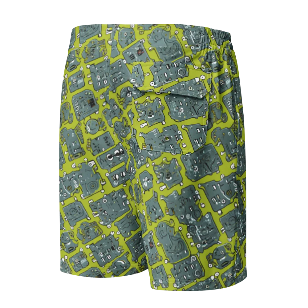Lime Circuit on Men's Board Shorts — Back