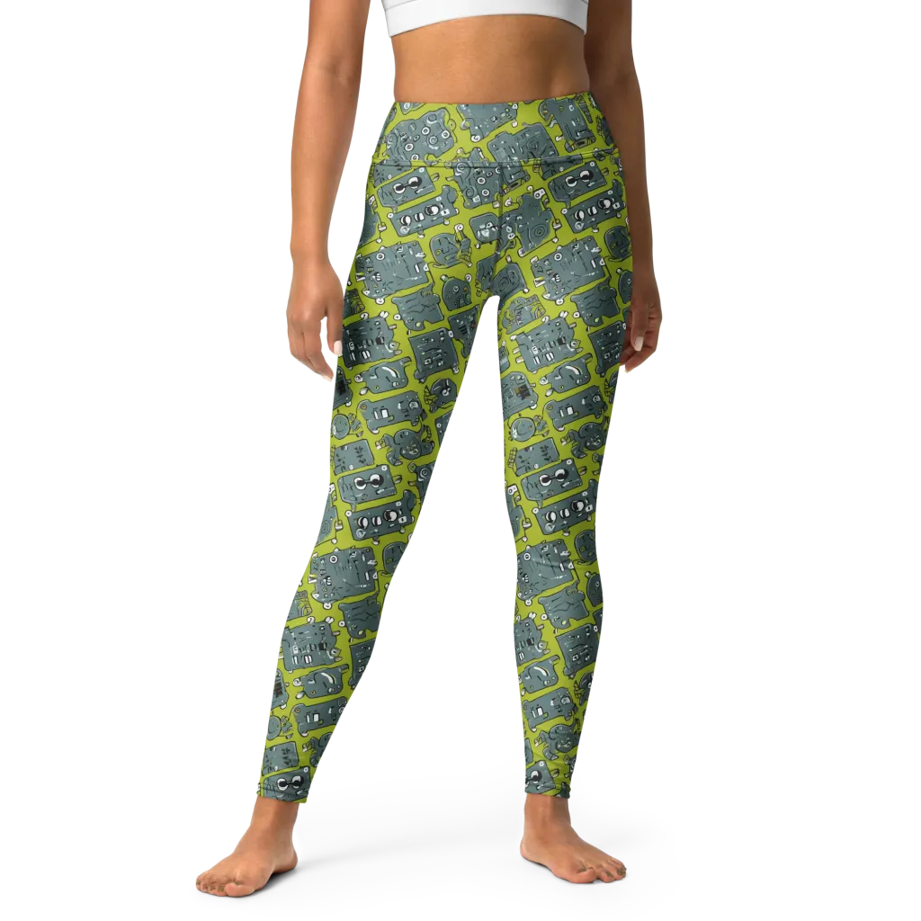Lime Circuit on Yoga Leggings — Front