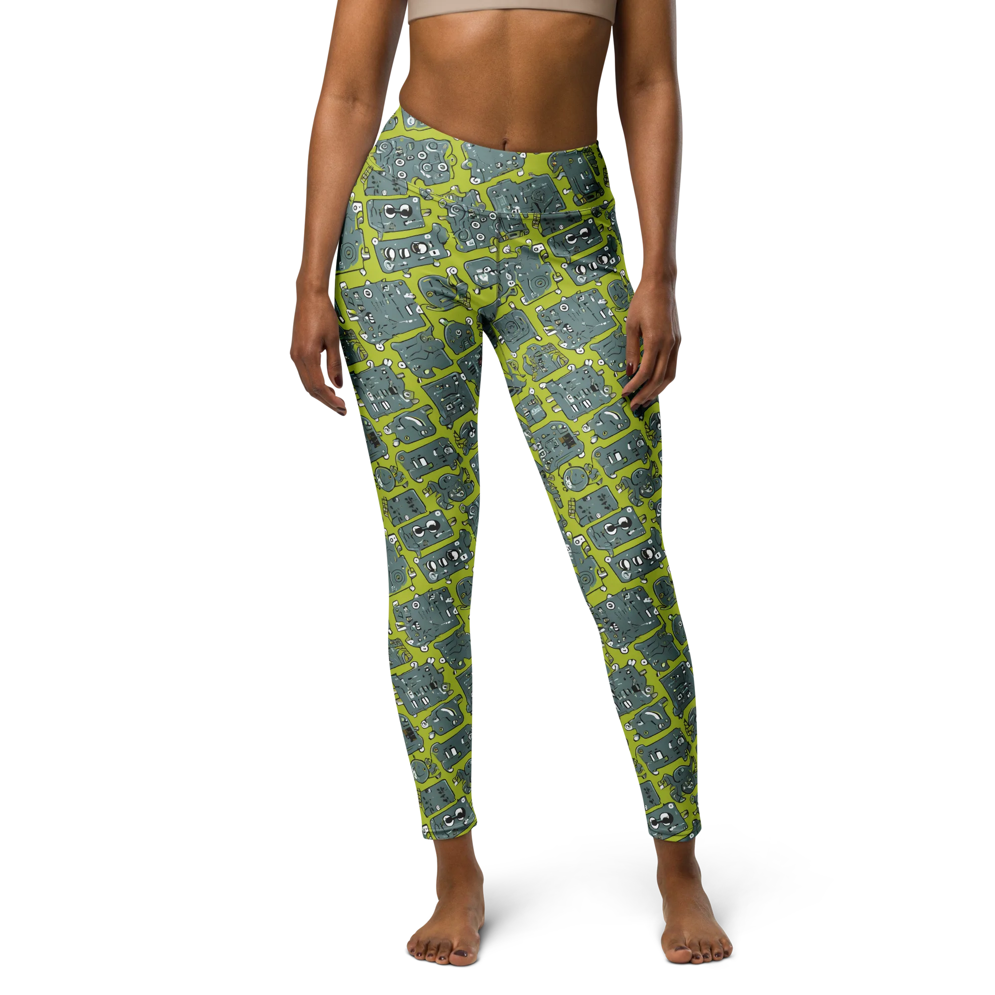 Lime Circuit on Yoga Leggings — Front