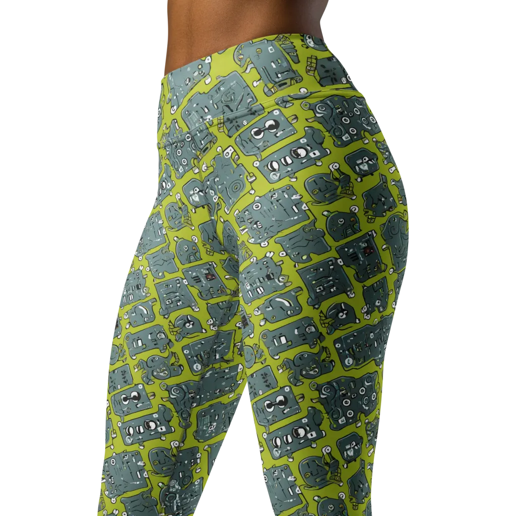 Lime Circuit on Yoga Leggings — Left Front
