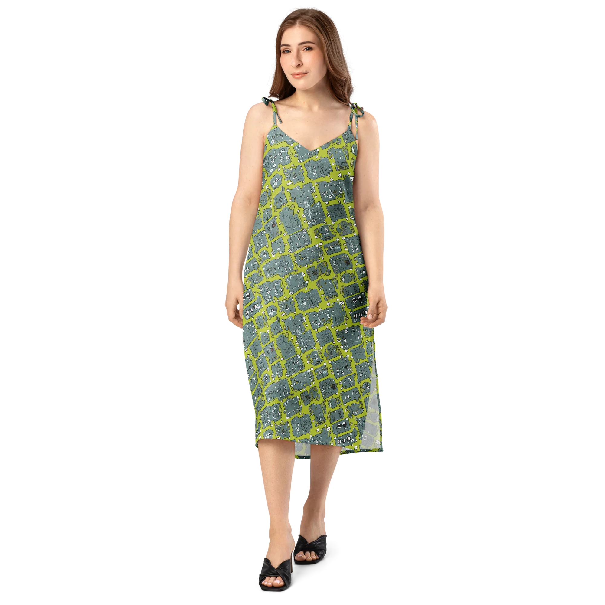 Lime Circuit on Slip Dress — Front