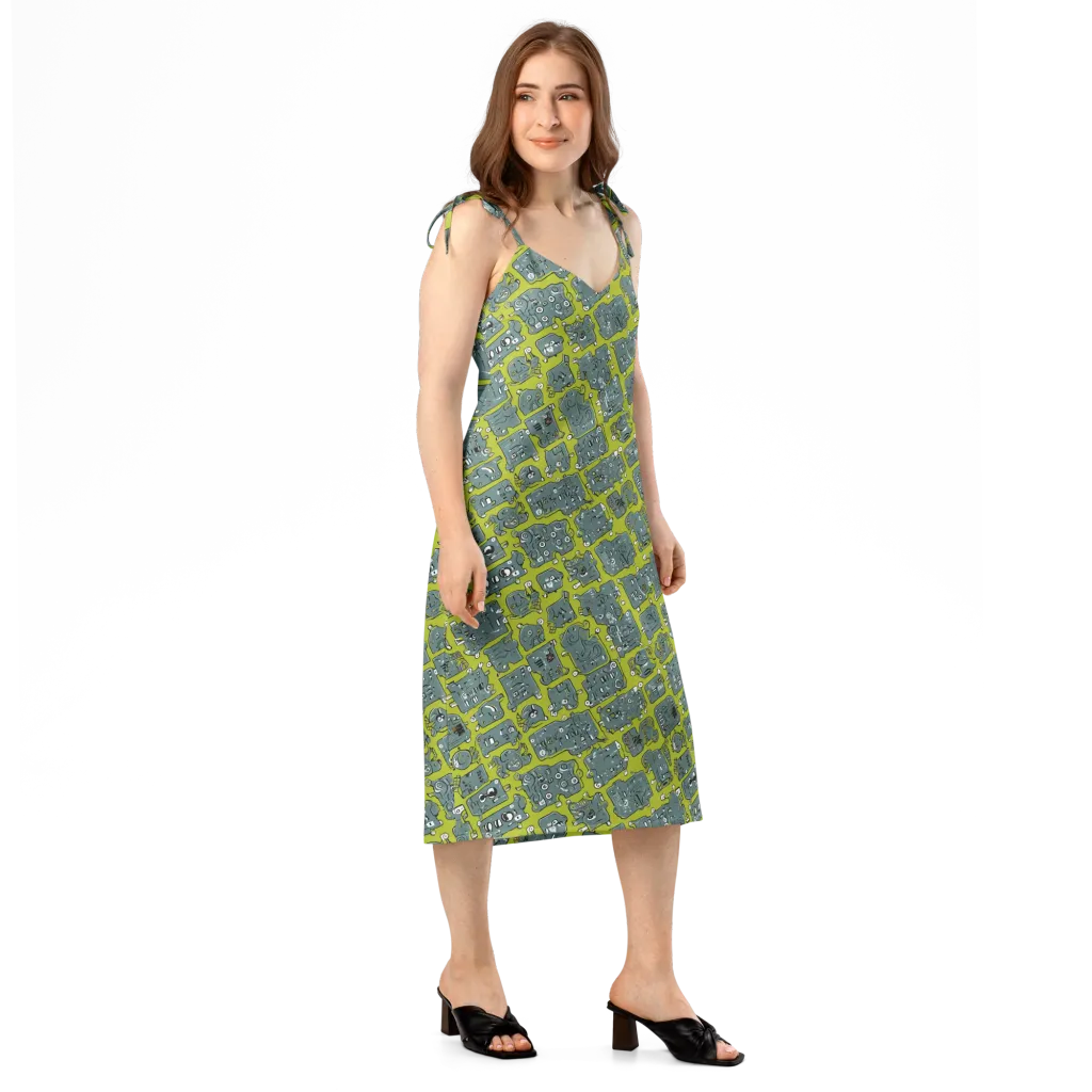 Lime Circuit on Slip Dress — Right Front