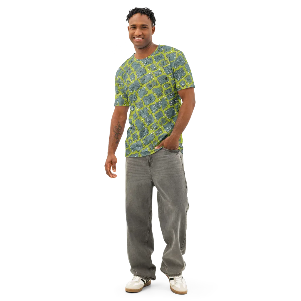 Lime Circuit on Men's Cotton Crew Neck T-Shirt — Front