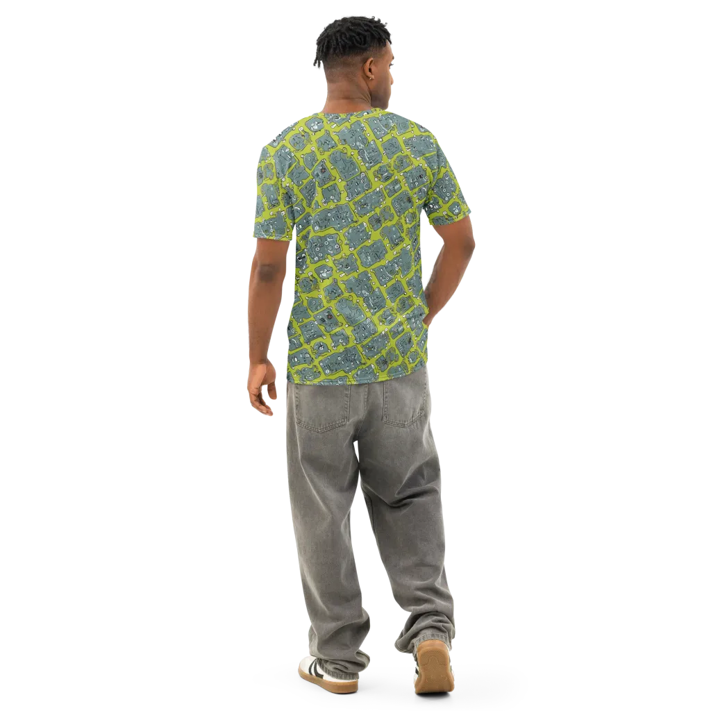 Lime Circuit on Men's Cotton Crew Neck T-Shirt — Back