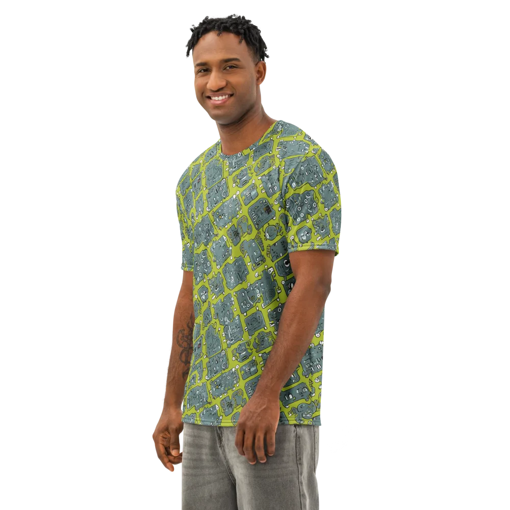 Lime Circuit on Men's Cotton Crew Neck T-Shirt — Left Front