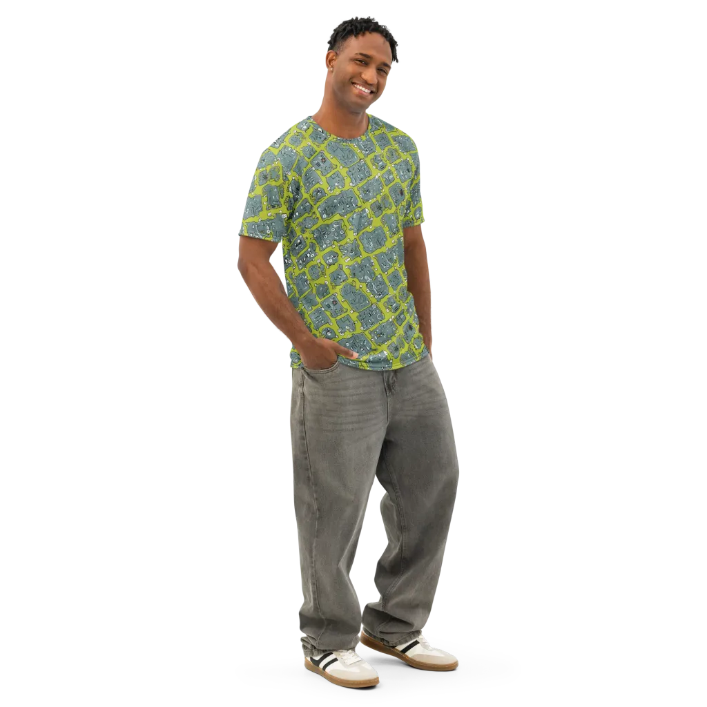 Lime Circuit on Men's Cotton Crew Neck T-Shirt — Right Front