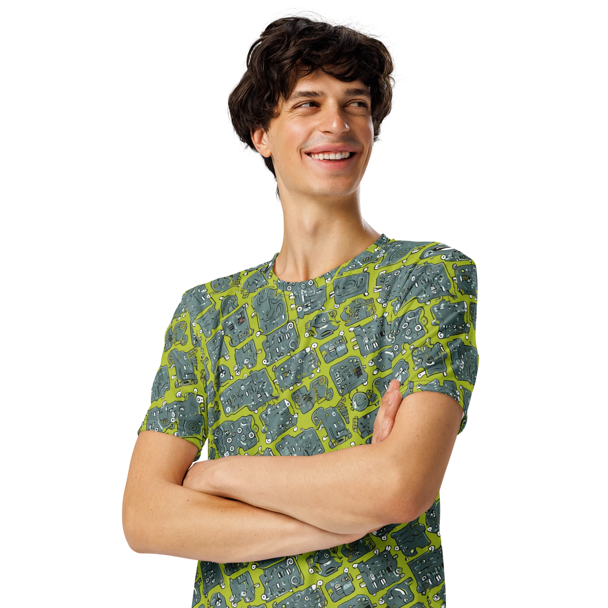 Lime Circuit on Men's Crew Neck T-Shirt — Left Front
