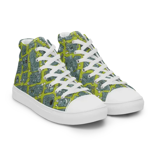 Lime Circuit on a Men's High Top Canvas Shoes