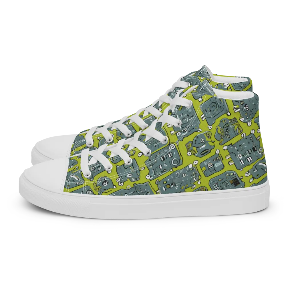 Lime Circuit on Men's High Top Canvas Shoes — Left