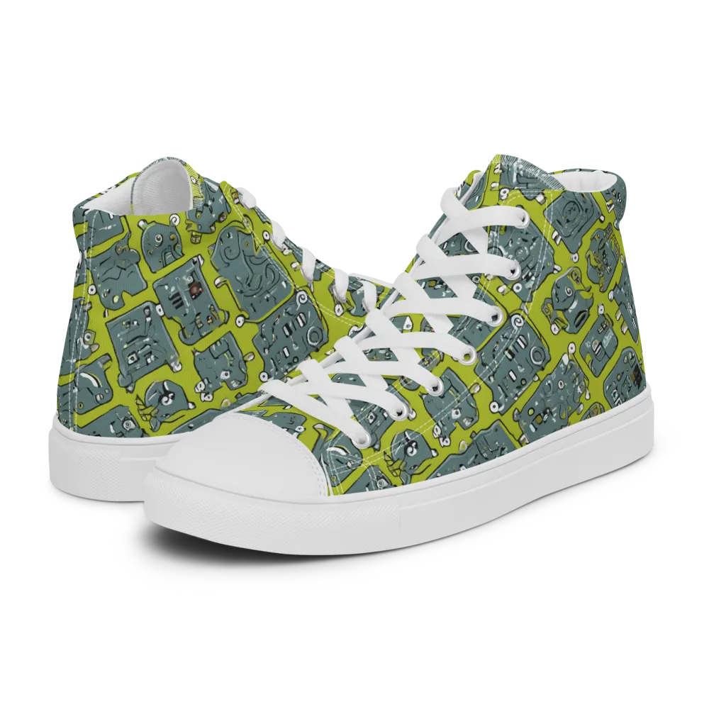 Lime Circuit on Men's High Top Canvas Shoes — Left