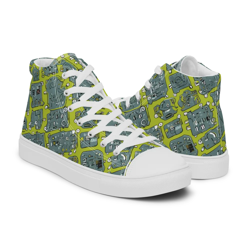 Lime Circuit on Men's High Top Canvas Shoes — Right