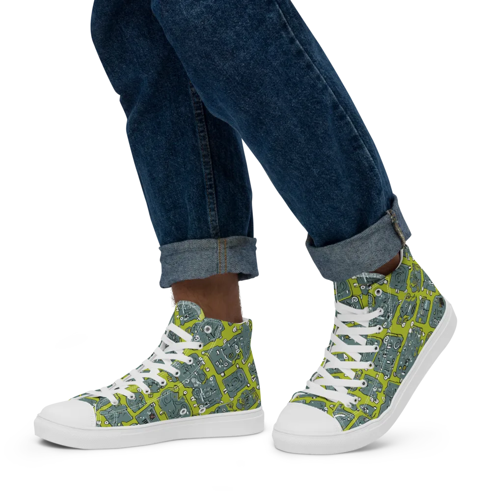 Lime Circuit on Men's High Top Canvas Shoes — Left