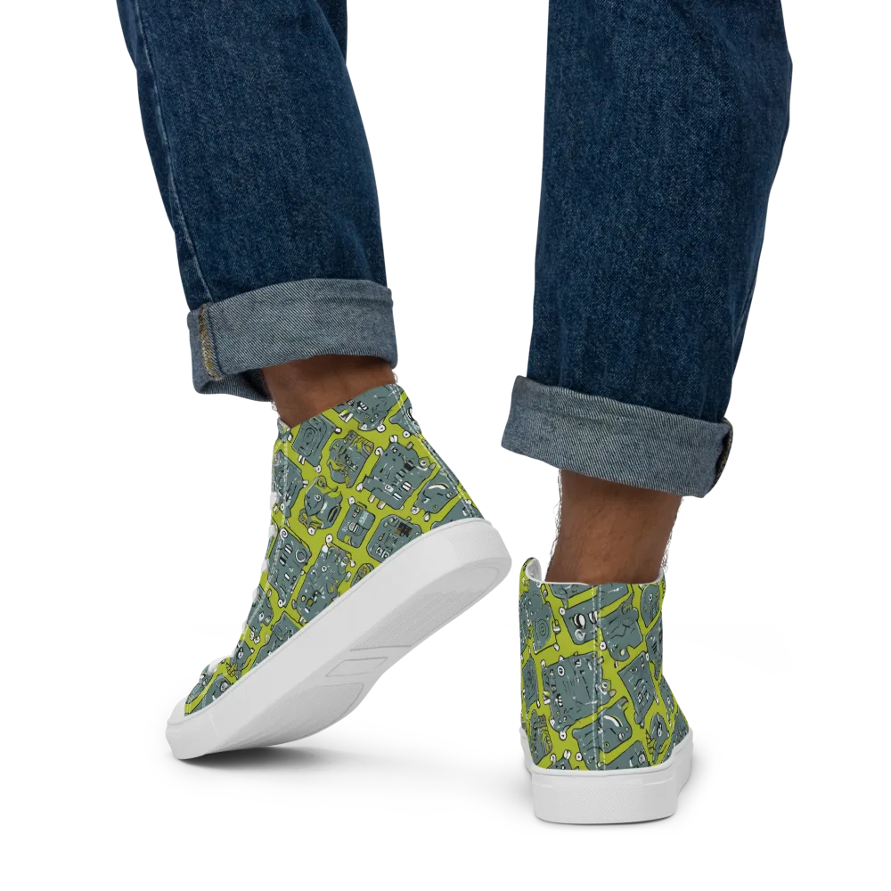 Lime Circuit on Men's High Top Canvas Shoes — Back