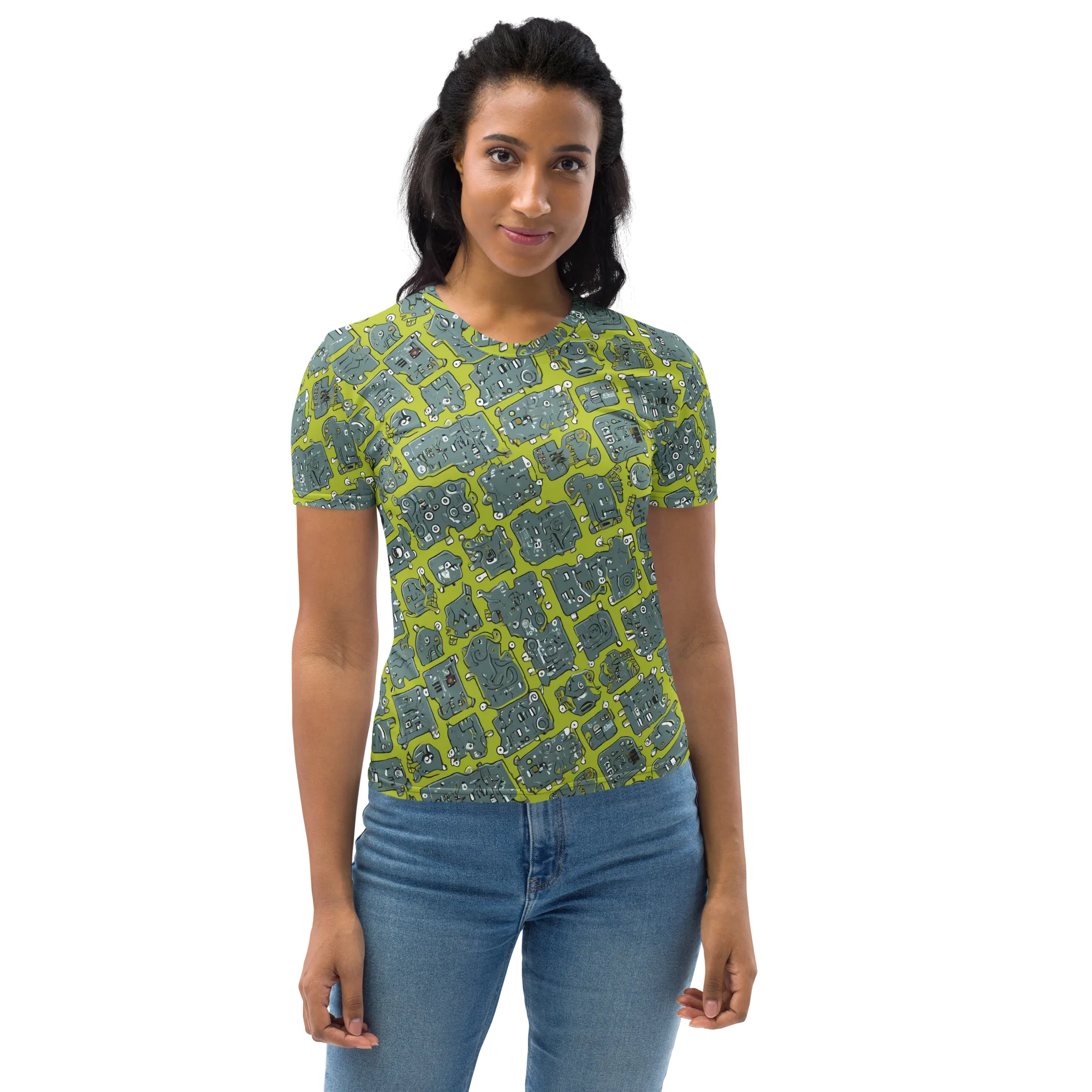 Lime Circuit on Women's Crew Neck T-Shirt — Front