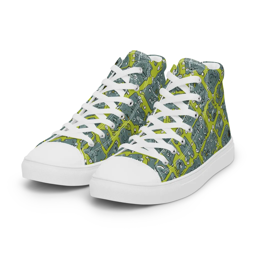 Lime Circuit on Women's High Top Canvas Shoes — Left Front