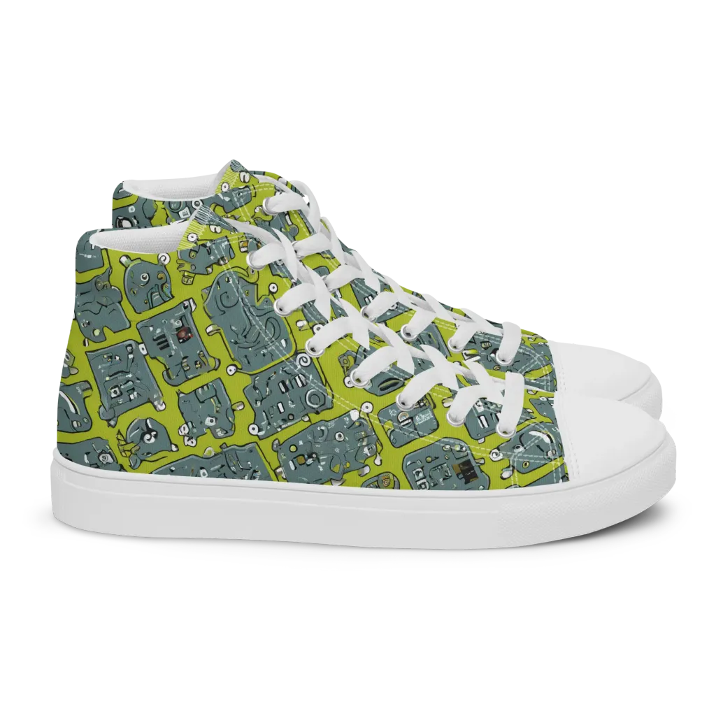 Lime Circuit on Women's High Top Canvas Shoes — Right
