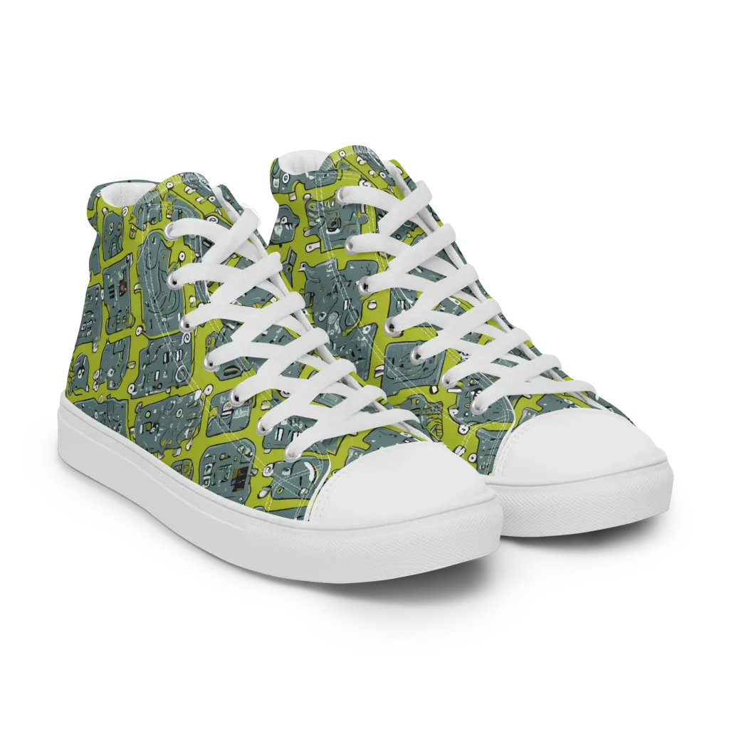 Lime Circuit on Women's High Top Canvas Shoes — Right Front