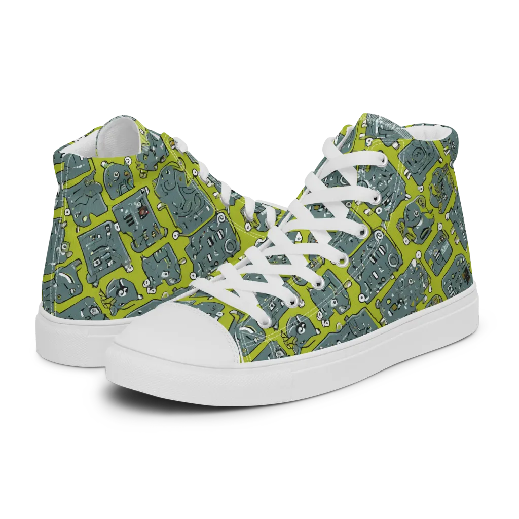 Lime Circuit on Women's High Top Canvas Shoes — Left