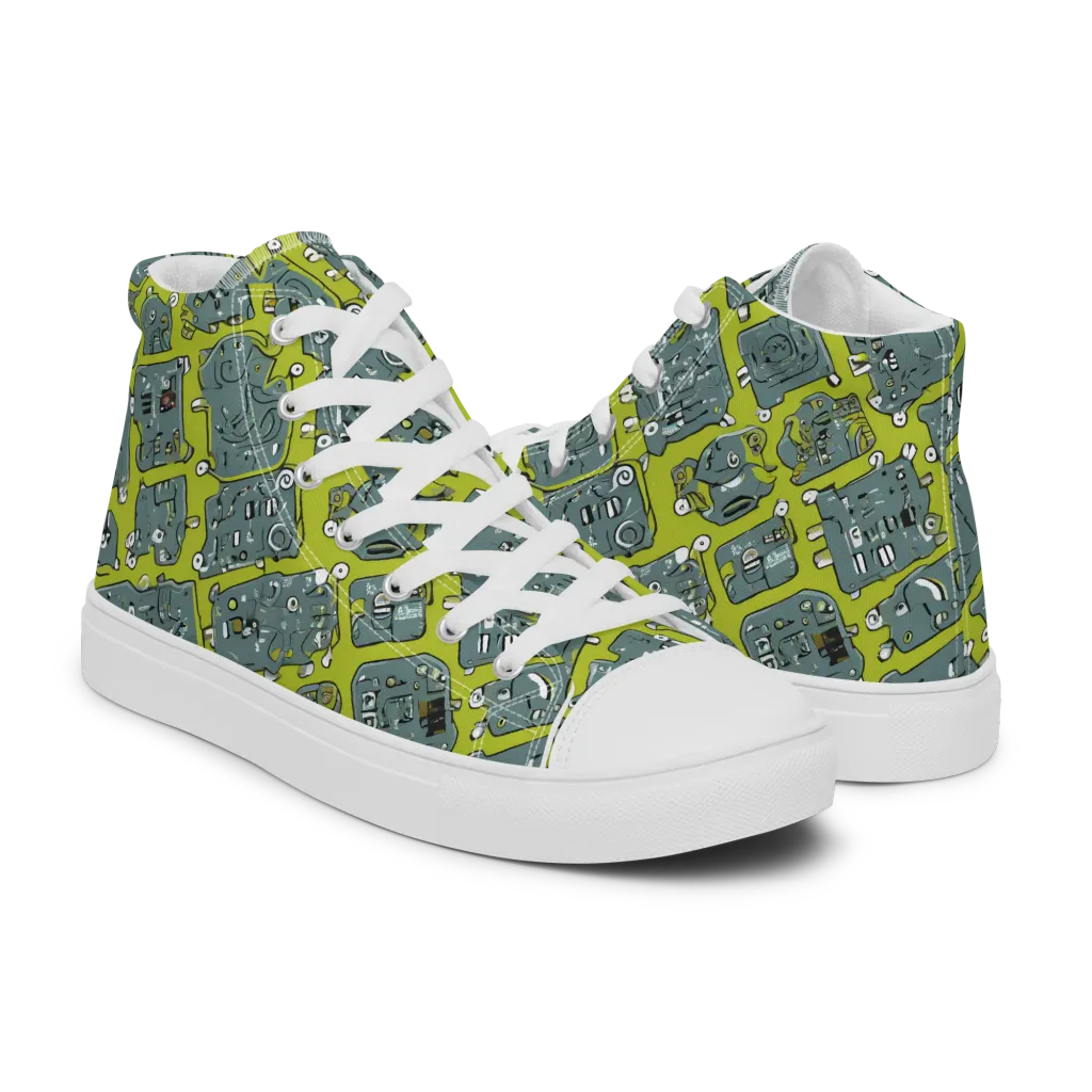 Lime Circuit on Women's High Top Canvas Shoes — Right