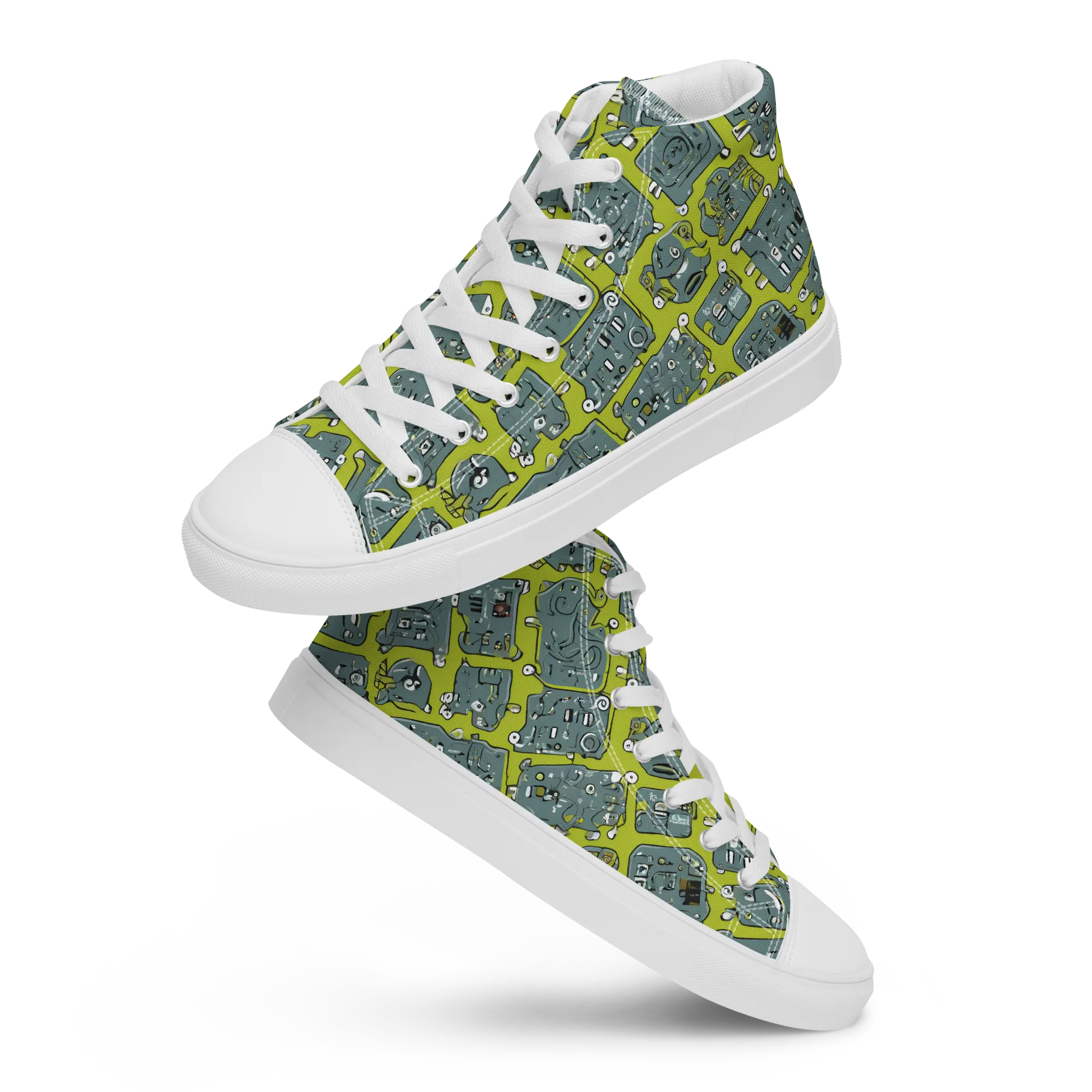Lime Circuit on Women's High Top Canvas Shoes — Front