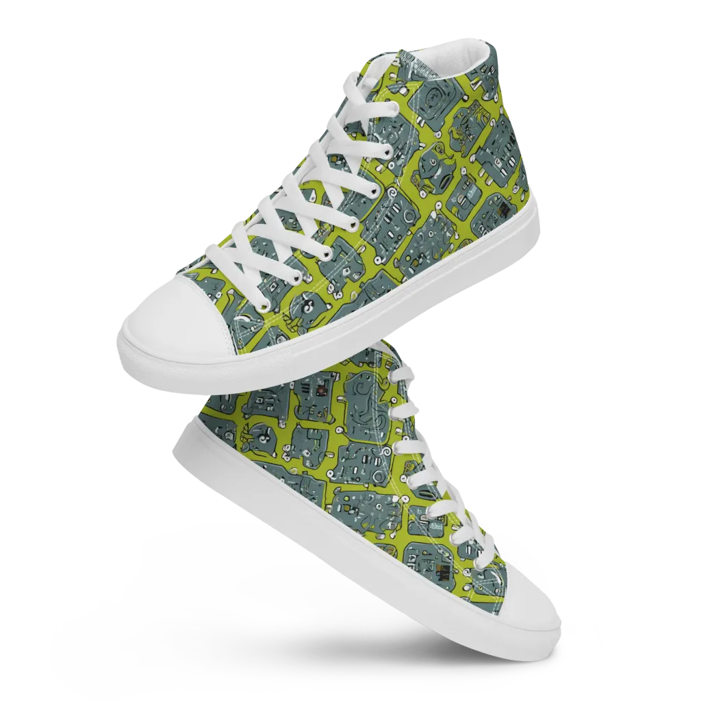 Lime Circuit on Women's High Top Canvas Shoes — Front