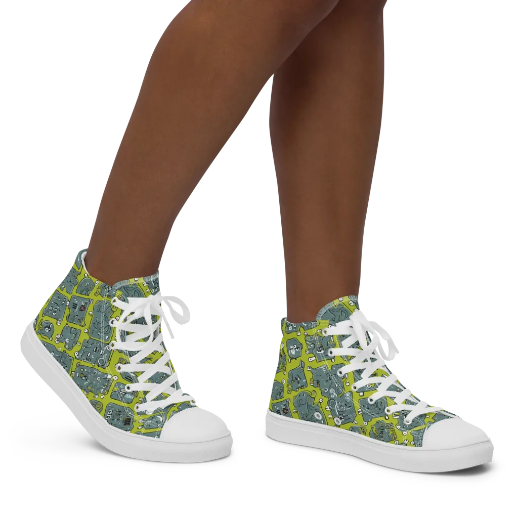 Lime Circuit on Women's High Top Canvas Shoes — Right