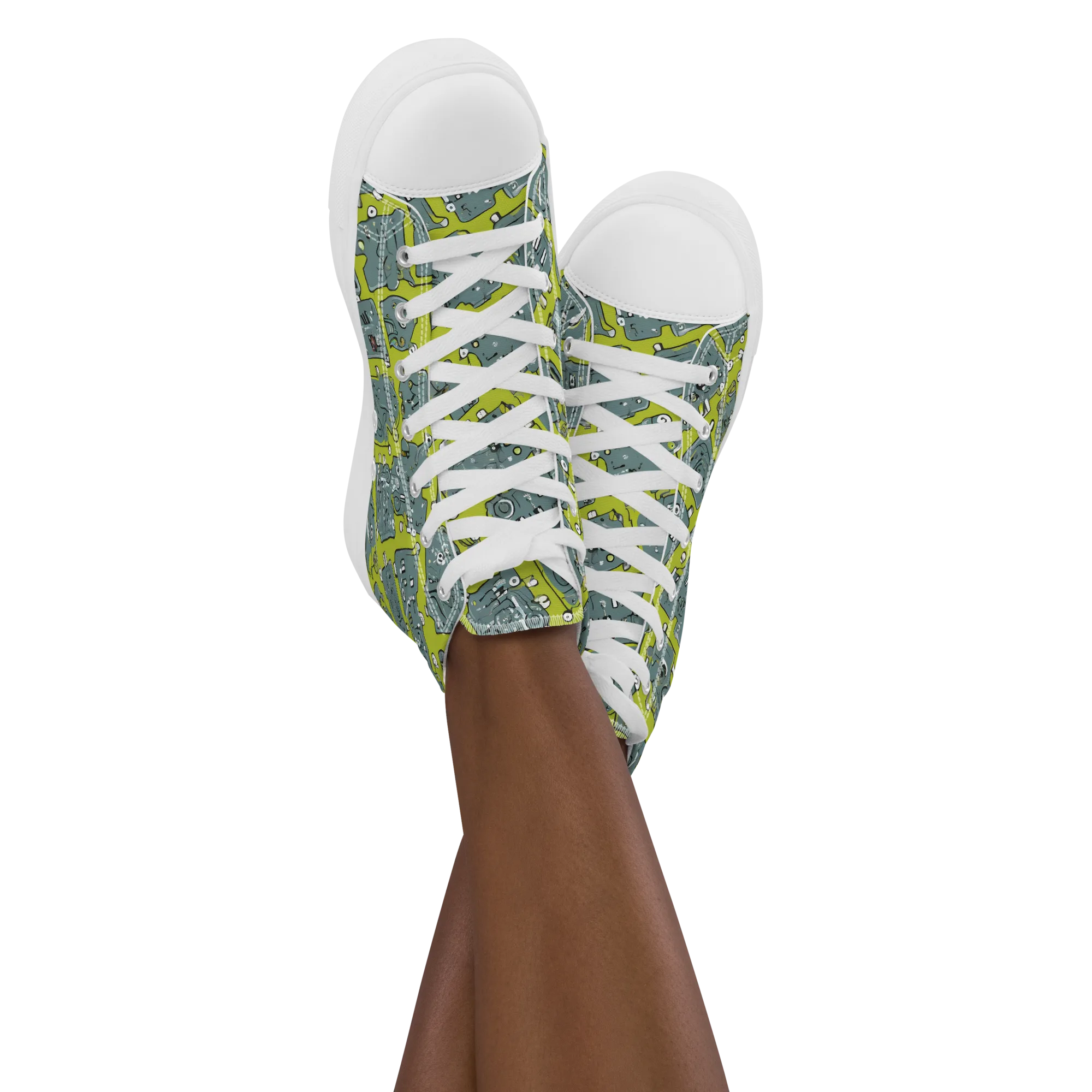 Lime Circuit on Women's High Top Canvas Shoes — Front