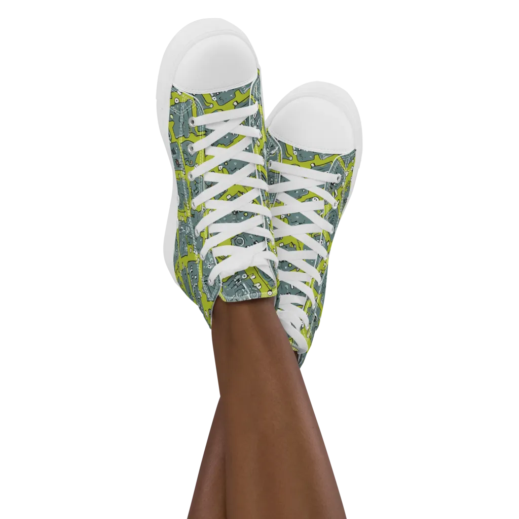 Lime Circuit on Women's High Top Canvas Shoes — Front