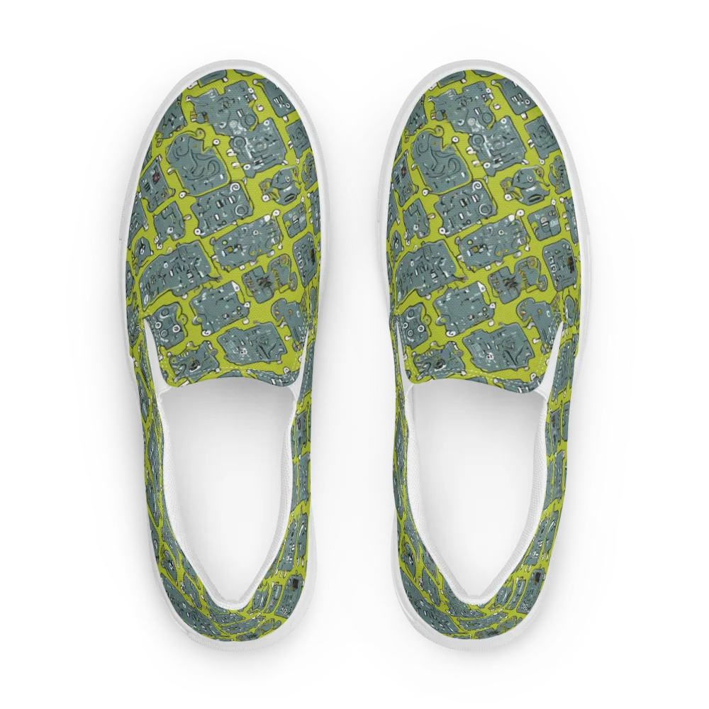 Lime Circuit on Men's Slip-On Canvas Shoes — Front