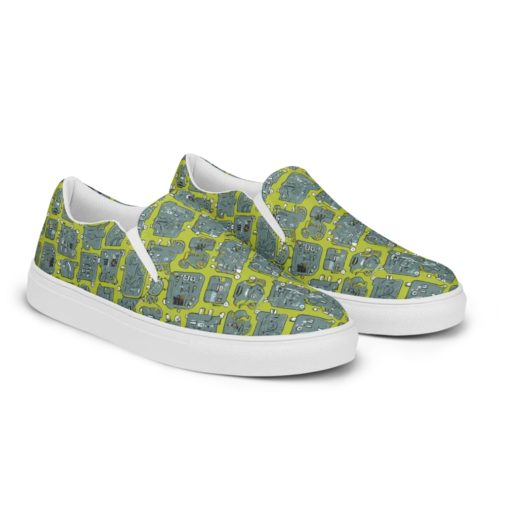 Lime Circuit on Men's Slip-On Canvas Shoes — Right Front