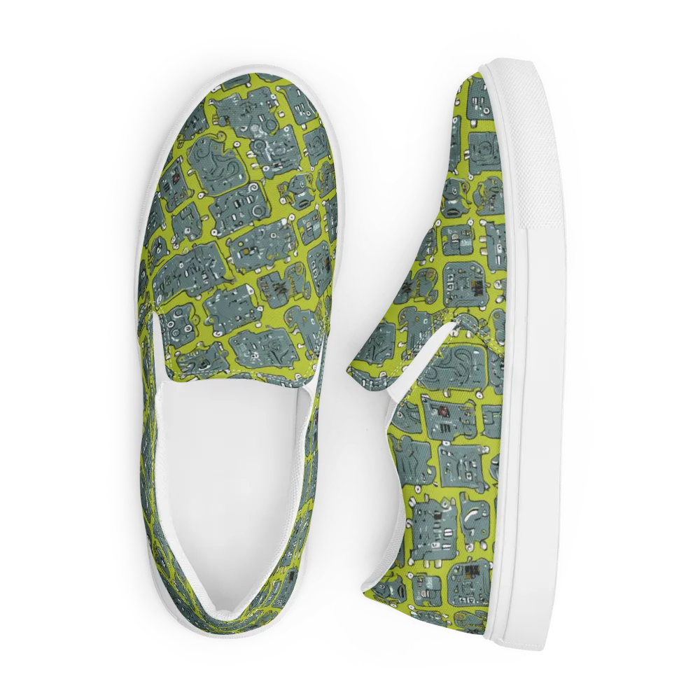 Lime Circuit on Men's Slip-On Canvas Shoes — Front