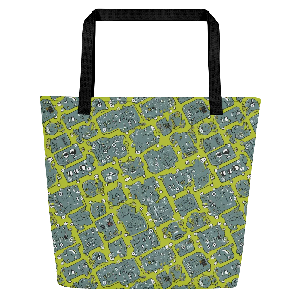 Lime Circuit on Large Tote Bag W/ Pocket — Front