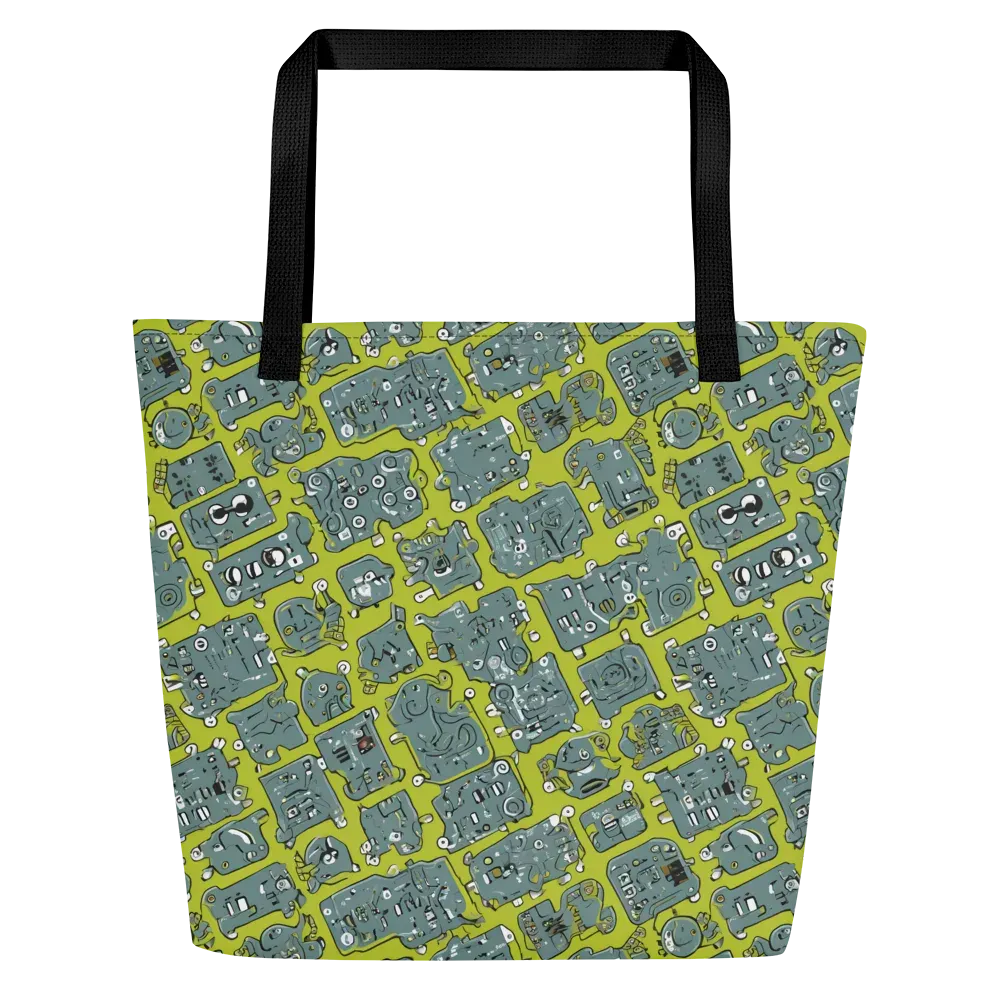 Lime Circuit on Large Tote Bag W/ Pocket — Front