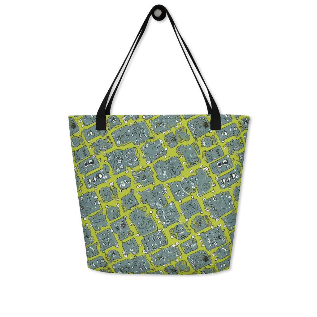Lime Circuit on Large Tote Bag W/ Pocket — Front