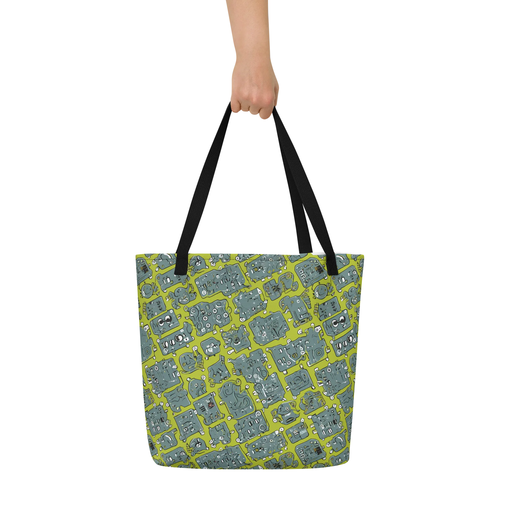 Lime Circuit on Large Tote Bag W/ Pocket — Front