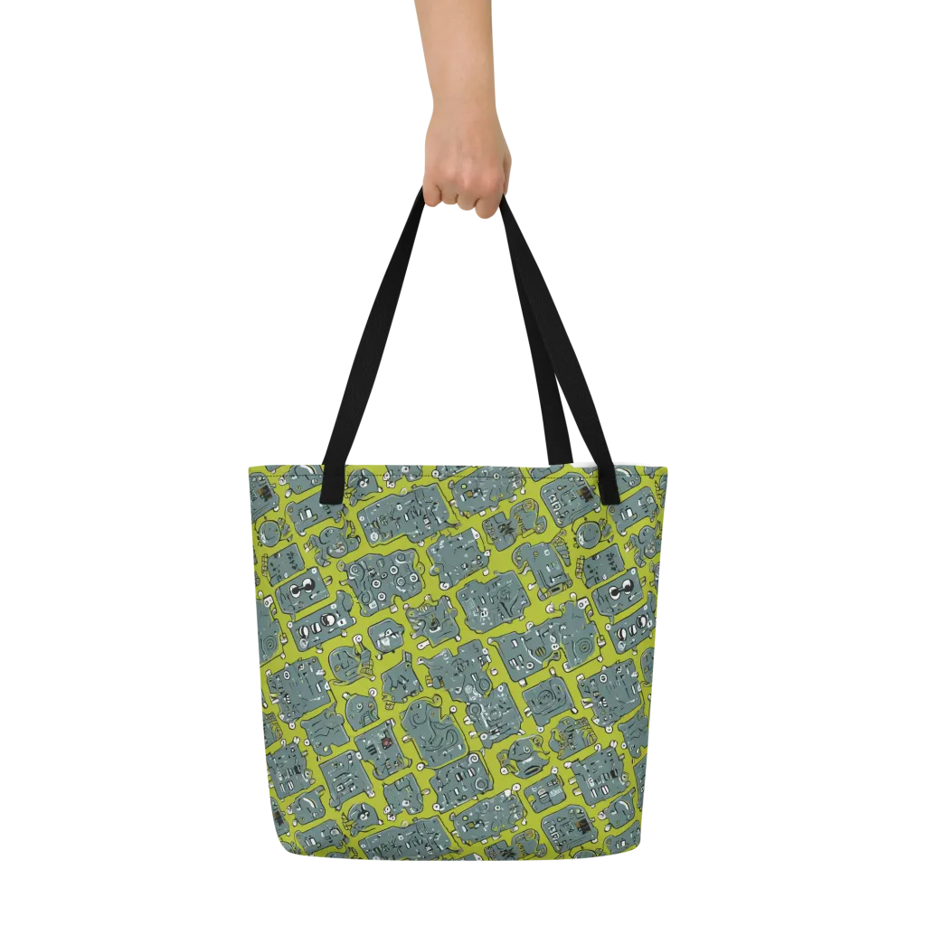 Lime Circuit on Large Tote Bag W/ Pocket — Front