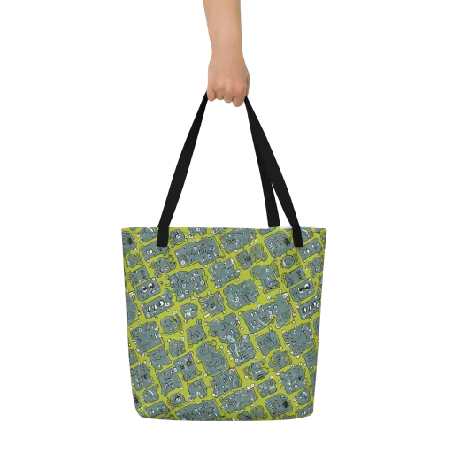 Lime Circuit on a Large Tote Bag W/ Pocket