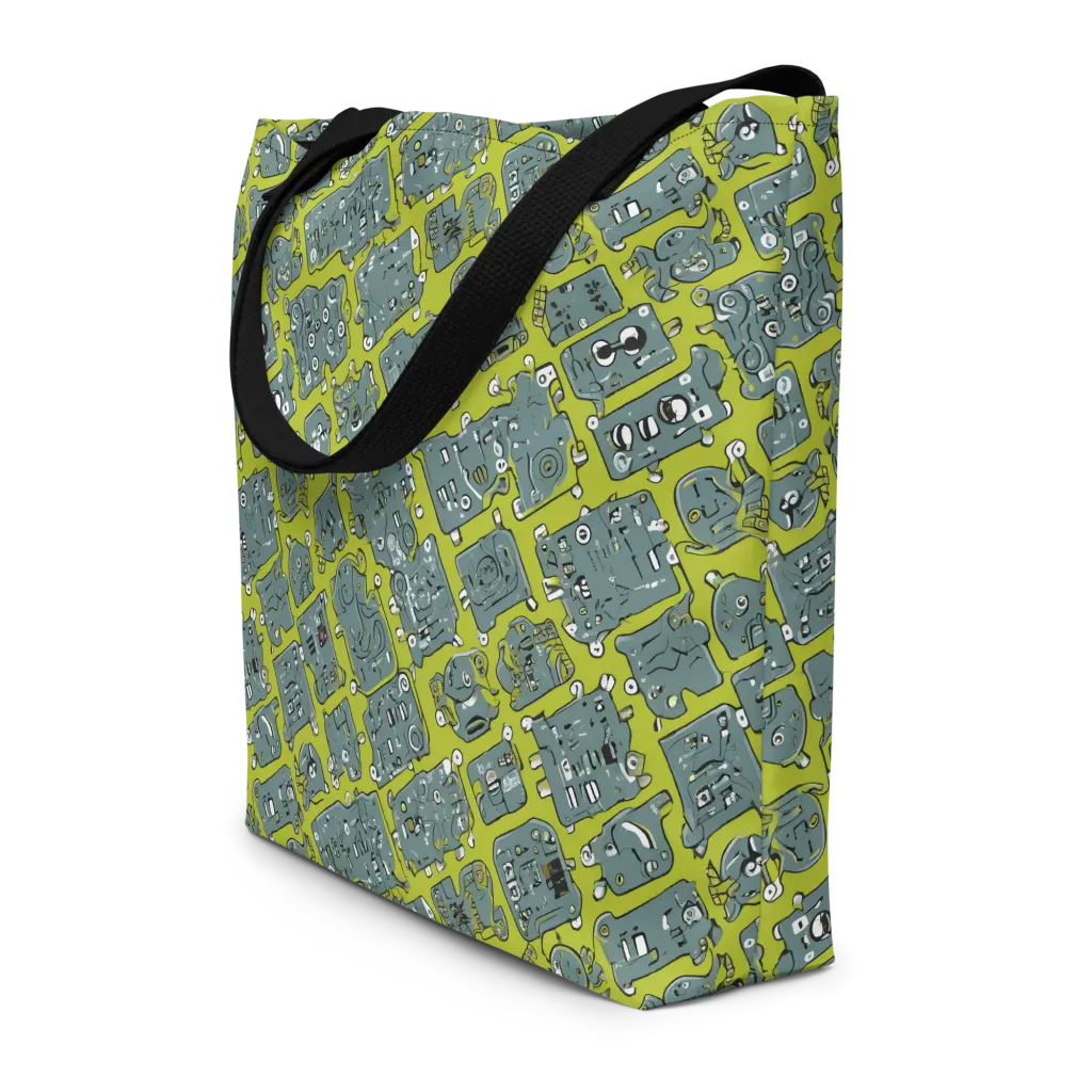 Lime Circuit on Large Tote Bag W/ Pocket — Front