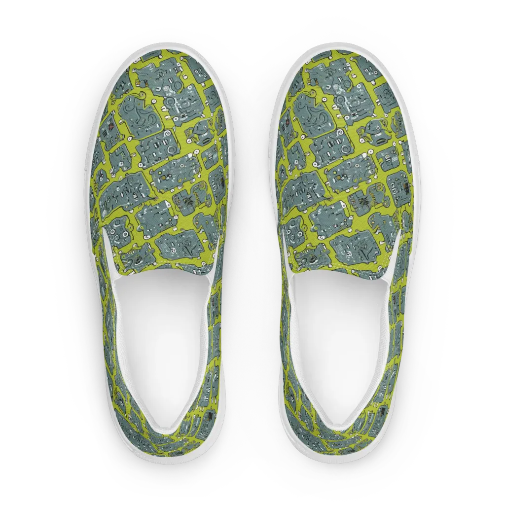 Lime Circuit on Women's Slip-On Canvas Shoes — Front