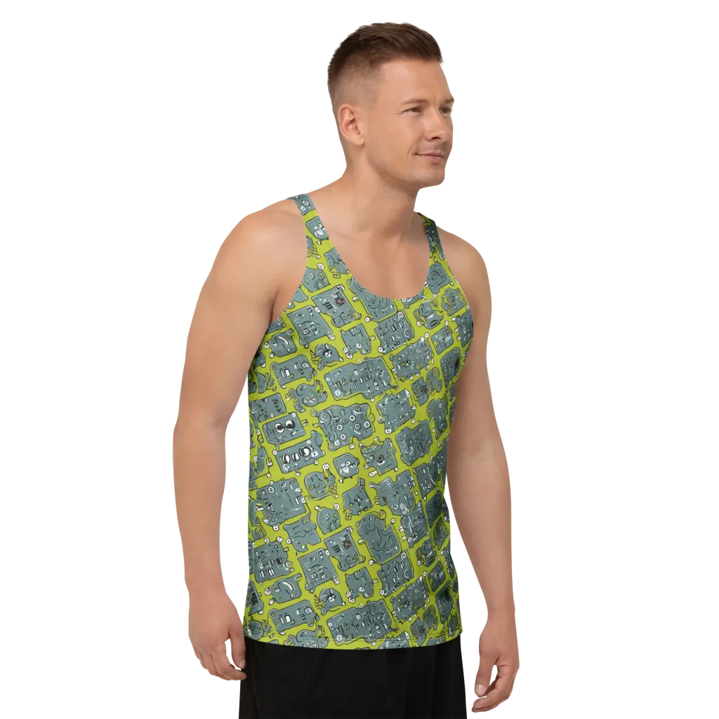 Lime Circuit on Men's Tank Top — Right Front