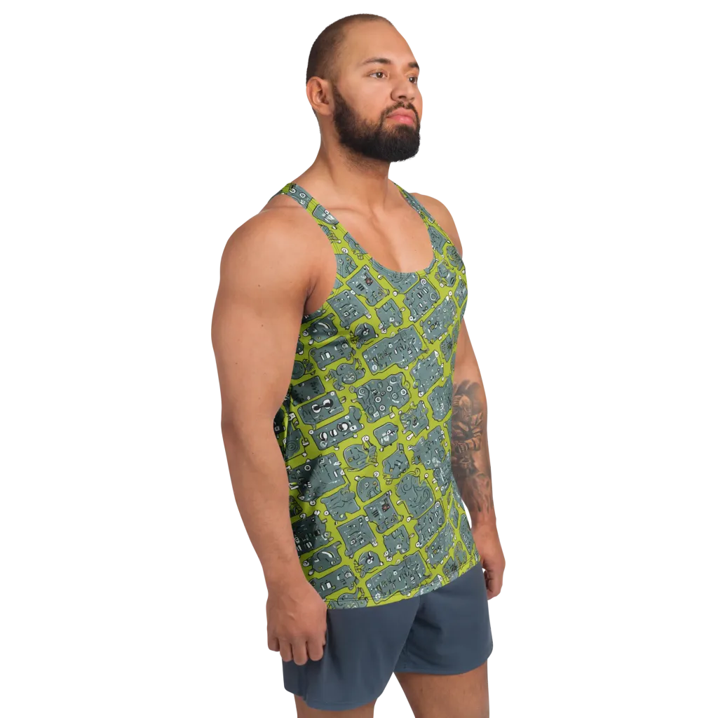 Lime Circuit on Men's Tank Top — Right Front