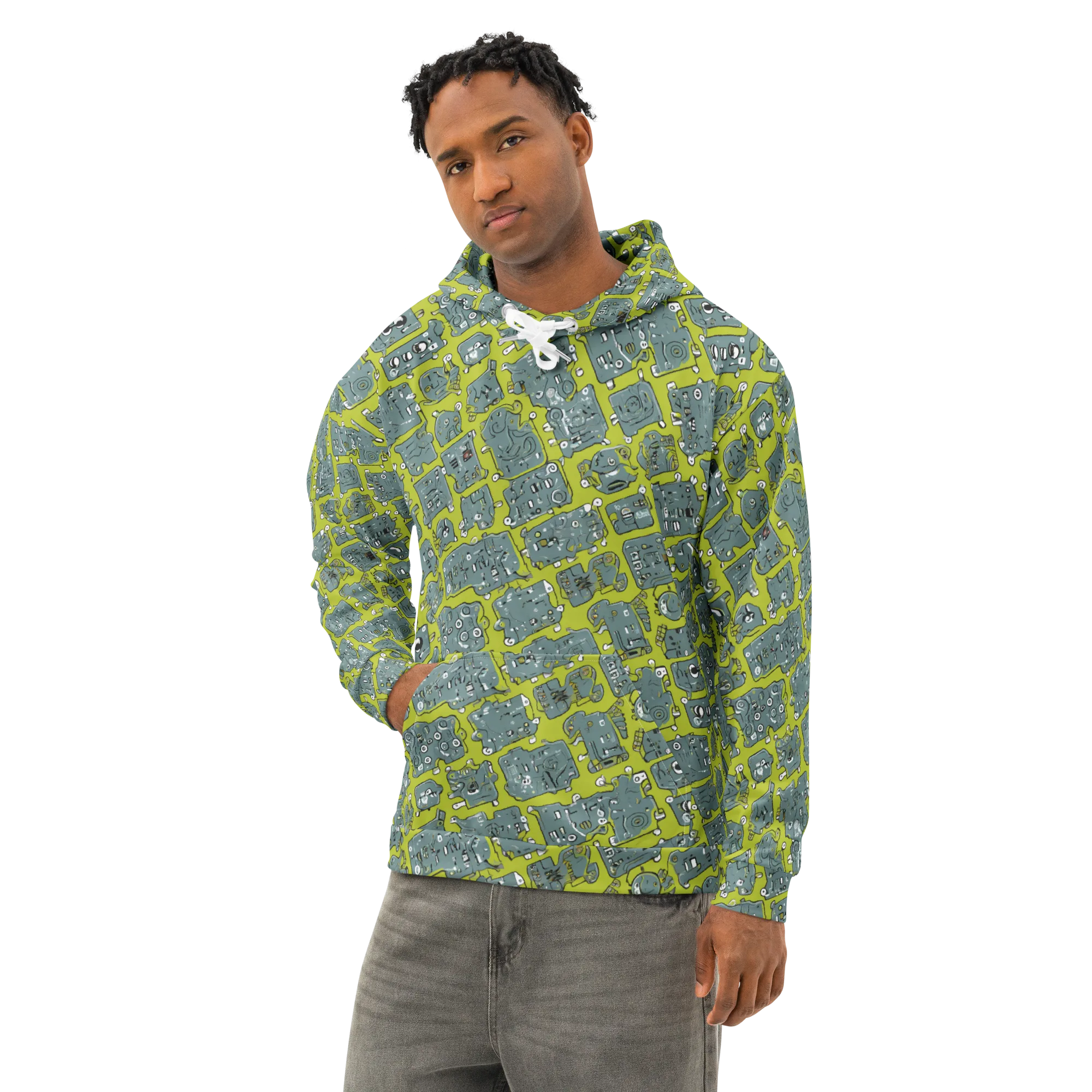 Lime Circuit on Cotton Hoodie — Left Front