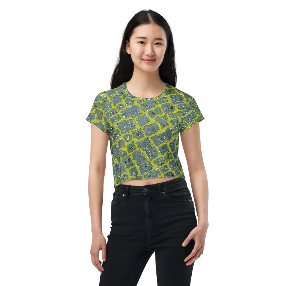 Lime Circuit on Crop Tee — Front