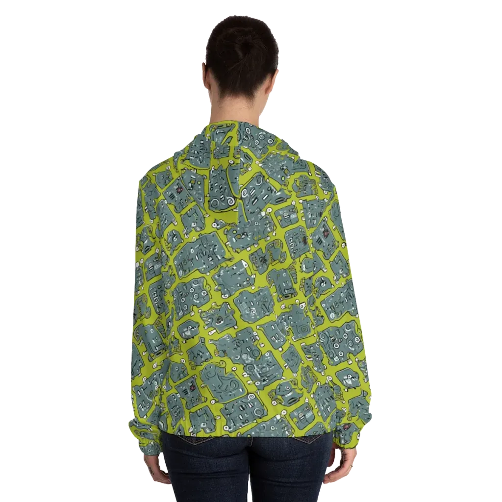 Lime Circuit on Women's Full-Zip Hoodie — Back On Person