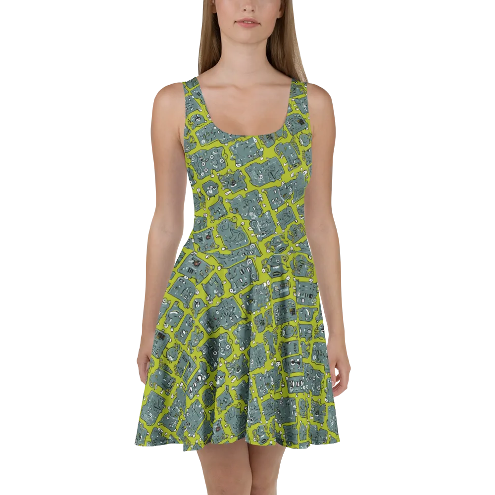 Lime Circuit on Skater Dress — Front