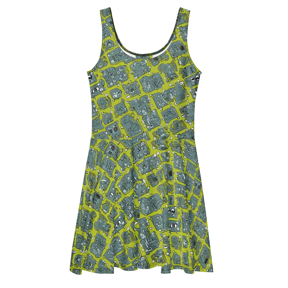 Lime Circuit on Skater Dress — Front